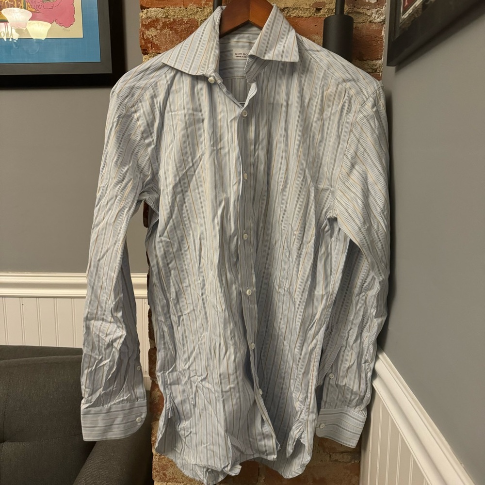 Guy Rover Long Sleeve Button Down Shirt Blue Yellow Gray White 38, 15